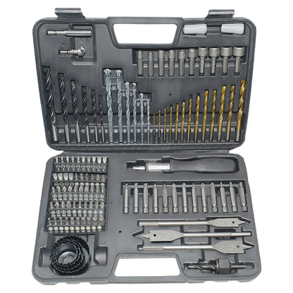Set Scule Profesionale, Klevo, Set 111 buc, Accesorii Multifunctionale pentru Gaurire si Insurubare, Burghie Lemn, Metal, Zidarie, Cutie Transport, 30 x 20 x 6 cm, Negru