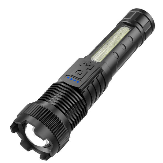 Lanterna LED  Klevo P50 mare, Incarcare USB,  10W, 2 Surse de Lumina,  16 x 3.8 cm, Negru