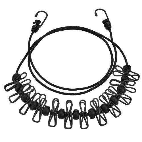 Sfoara pentru Uscarea Hainelor, Klevo, Uscator Sfoara Portabila, 12 Clips-uri Incluse, Lungime 180 cm, PP Cablu de Otel, Negru