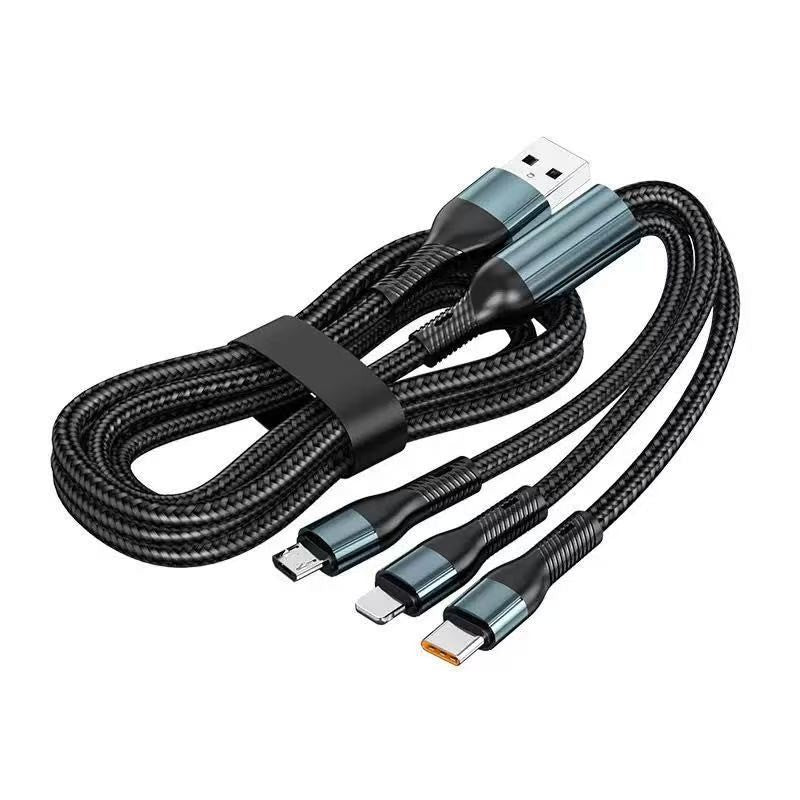 Cablu Multifunctional de Incarcare pentru Telefon 3in 1, Klevo, Cablu de incarcare rapida 120W, potrivit pentru Auto, Universal pentru Android si iOS, 1.2M, Negru