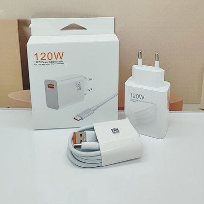Incarcator Retea Super Charge pentru Telefon, Klevo, 120W Standard UE, Port USB-B cu Cablu TYPE-C de 1m Inclus, Alb
