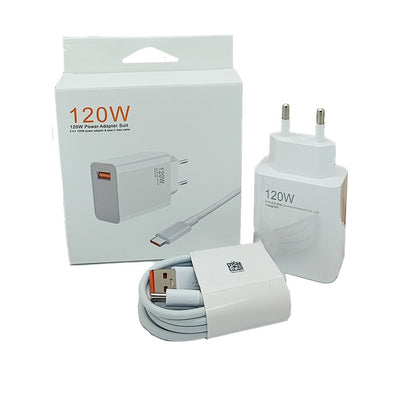 Incarcator Retea Super Charge pentru Telefon, Klevo, 120W Standard UE, Port USB-B cu Cablu TYPE-C de 1m Inclus, Alb