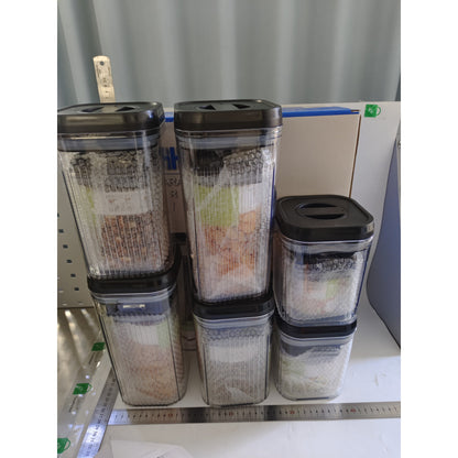 Cutii de Depozitare Alimente, Klevo, Set din 12 Cutii de tip Container, Recipiente pentru Cereale in Bucatarie,  Transparente cu Capac Negru