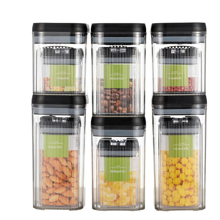 Cutii de Depozitare Alimente, Klevo, Set din 12 Cutii de tip Container, Recipiente pentru Cereale in Bucatarie,  Transparente cu Capac Negru