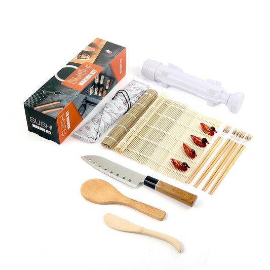 Set Ustensile pentru Sushi, Klevo, Set din 15 Accesorii pentru Sushi, Set pentru Sushi HOME MADE, Cutit Inclus, Forme, Betisoare, Multicolor
