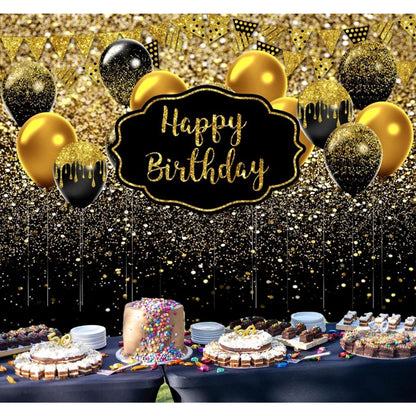 Banner Tip Fundal pentru Poze, Klevo, din Panza, 185 x 110 cm, Sfoara 6 m, Prindere in 4 Colturi, Negru/Auriu
