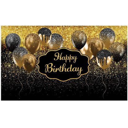 Banner Tip Fundal pentru Poze, Klevo, din Panza, 185 x 110 cm, Sfoara 6 m, Prindere in 4 Colturi, Negru/Auriu