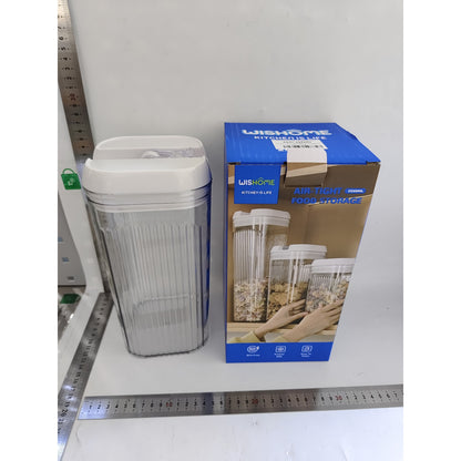 Cutie de Depozitare Alimente, Klevo, Cutie de Tip Container, 2.5L, 12.5x12.5x26 cm, Recipiente pentru Cereale in Bucatarie, Transparente cu Capac Alb