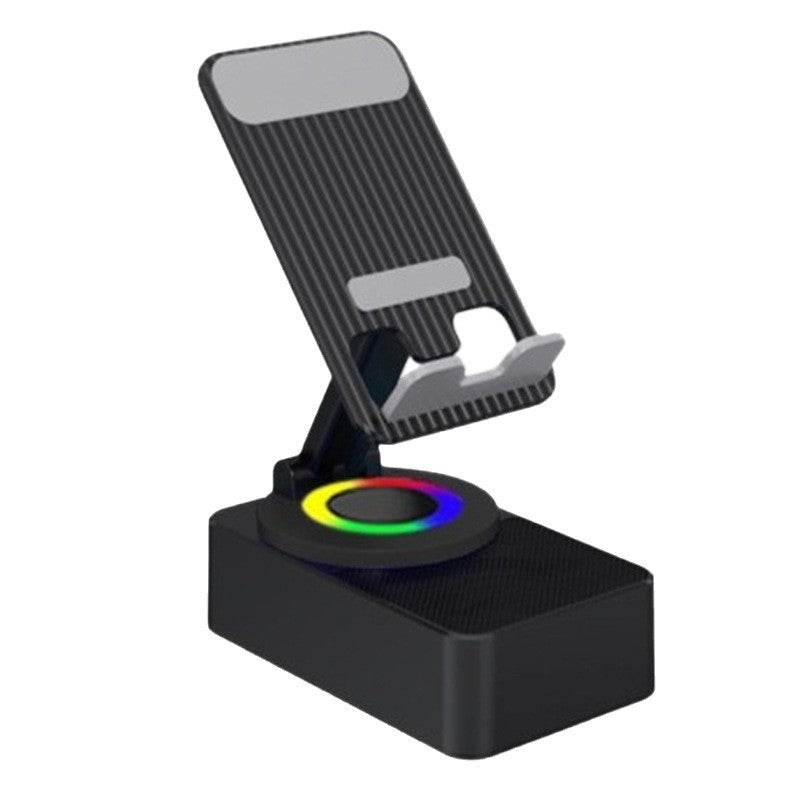 Suport Telefon cu Boxa Bluetooth, Klevo, Wireless, Rotativ 360°, Pliabil, 5 W, Acumulator 1500 mAh, USB Type-C, 12,2 x 7,4 x 5,8 cm, Negru