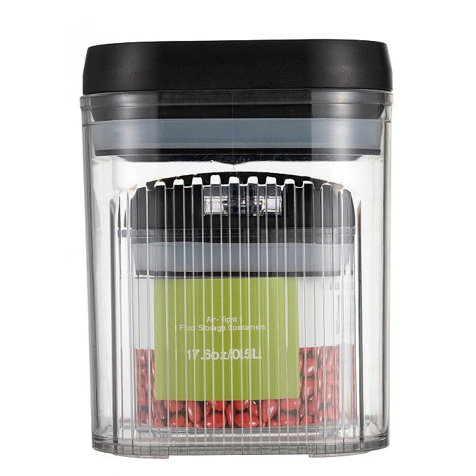 Cutii de Depozitare Alimente, Klevo, Set din 2 Cutii de Tip Container de 0.5 si 1.3 l, Recipiente pentru Cereale in Bucatarie, Transparente cu Capac Negru