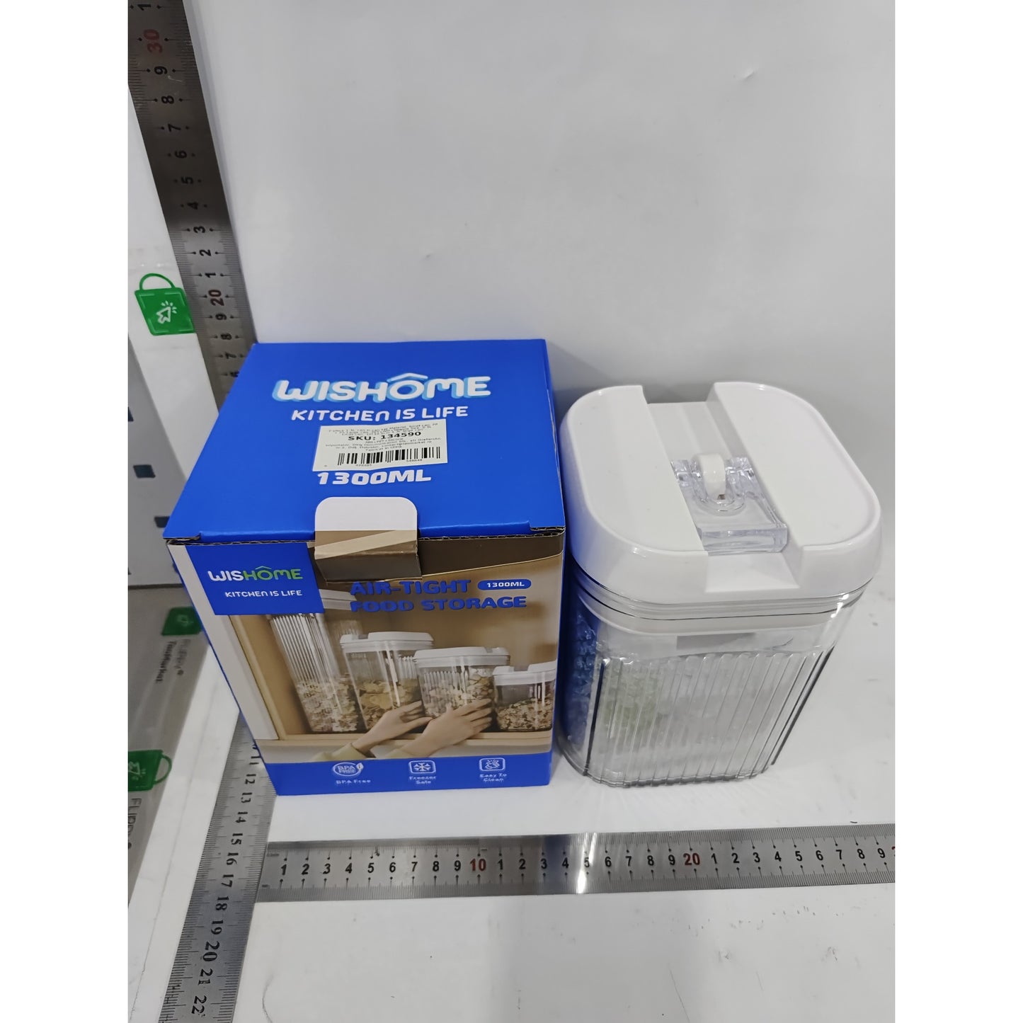 Cutii de Depozitare Alimente, Klevo, Set din 2 Cutii de tip Container, Recipiente pentru Cereale in Bucatarie, 0.5 L-10x10.5 cm, 1.3 L-12.5x12.5x16.5 cm, Transparente cu Capac Alb