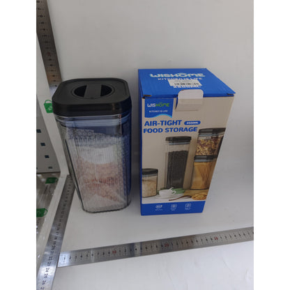 Cutii de Depozitare Alimente, Klevo, Set din 2 Cutii de Tip Container de 1.2 si 2.5 l, Recipiente pentru Cereale in Bucatarie, Transparente cu Capac Negru