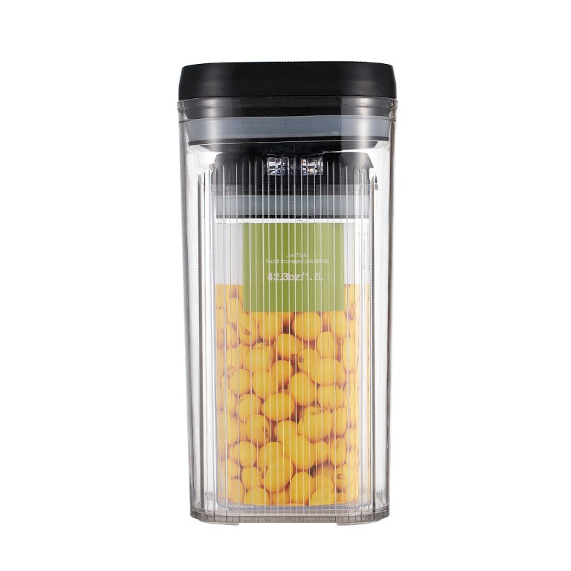 Cutii de Depozitare Alimente, Klevo, Set din 2 Cutii de Tip Container de 1.2 si 2.5 l, Recipiente pentru Cereale in Bucatarie, Transparente cu Capac Negru