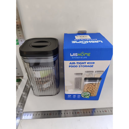 Cutii de Depozitare Alimente, Klevo, Set din 2 Cutii de Tip Container de 0.8 si 1.3 l, Recipiente pentru Cereale in Bucatarie, Transparente cu Capac Negru