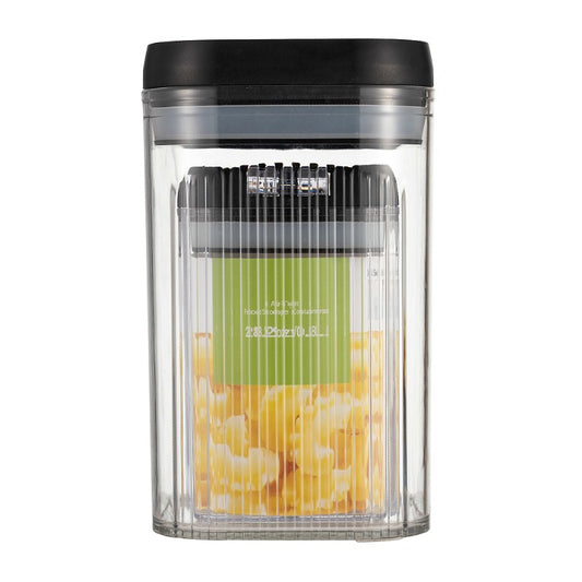 Cutii de Depozitare Alimente, Klevo, Set din 2 Cutii de Tip Container de 0.8 si 1.3 l, Recipiente pentru Cereale in Bucatarie, Transparente cu Capac Negru