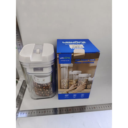 Cutii de Depozitare Alimente, Klevo, Set din 2 Cutii de tip Container, Recipiente pentru Cereale in Bucatarie, 0.8 L-10x15.5 cm, 2 L-12.5x12.5x21.5 cm, Transparente cu Capac Alb