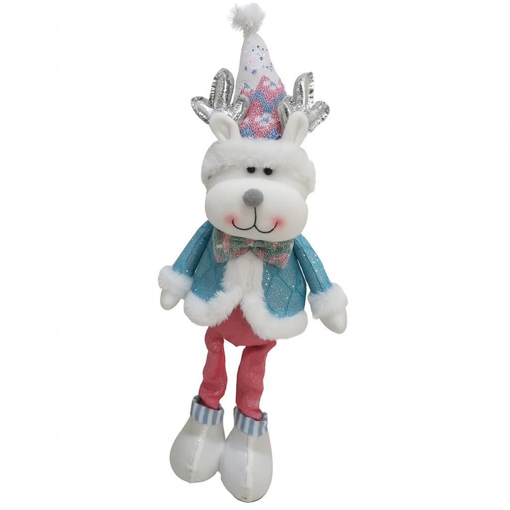 Figurina de Craciun Ren cu Palarie, Klevo, Figurina Decorativa Ren de Craciun pentru Sarbatorile de Iarna, 52 x 17 x 8 cm, Multicolor
