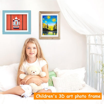 Rama Foto Klevo, cu Magnet, din Lemn, cu Spatiu Pentru Depozitare, Pentru Desene si Picturi A4, Sticla Securizata, Rama MDF, 21x30 cm, Albastru