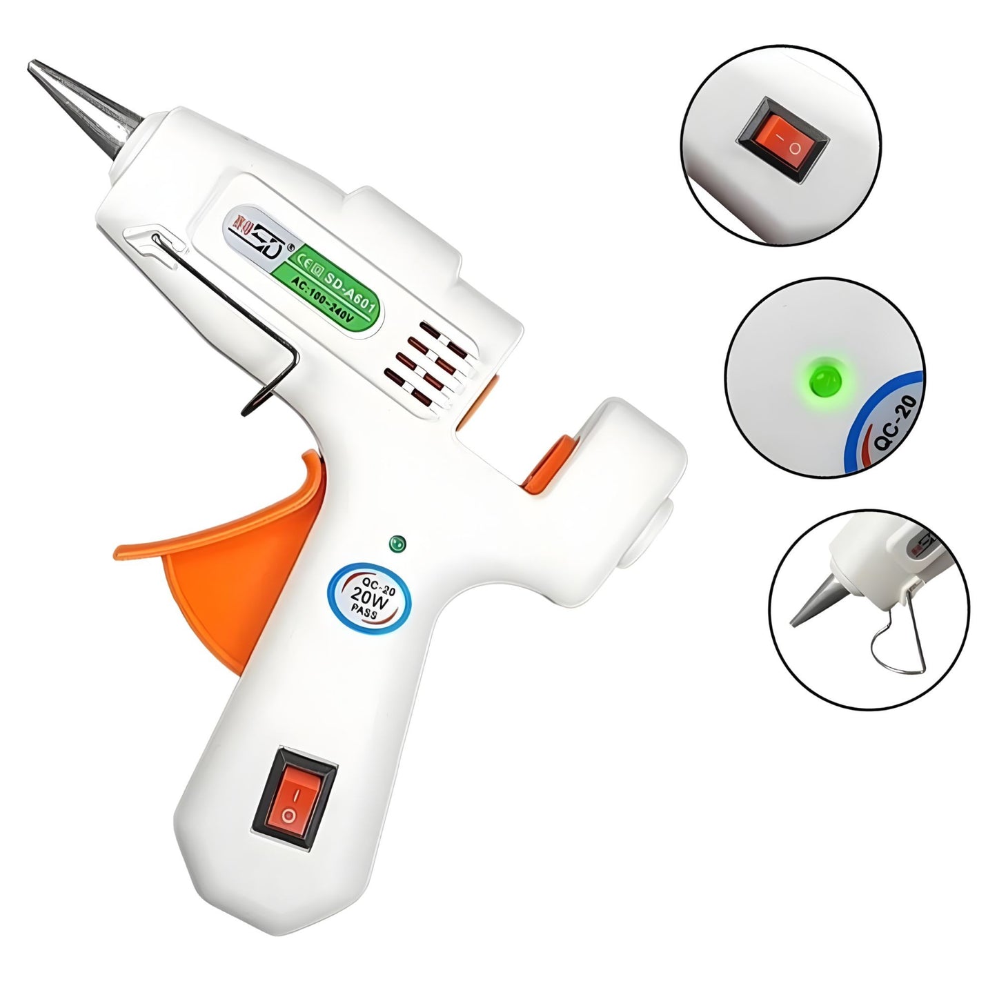 Pistol de Lipit cu Silicon la cald, Klevo, 20 W, pentru Batoane 7 mm, Duza din Aluminiu Anti-picurare, Incalzire Rapida, pentru Bricolaj, Artizanat și Reparatii, Alb