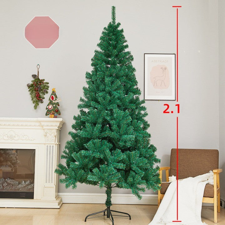 Brad de Craciun artificial cu suport inclus Klevo, 210 cm, 800 ramuri/varfuri, material plastic, suport clasic, fara iluminare, utilizat pentru interior/exterior, verde