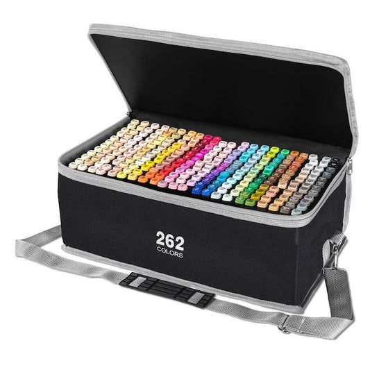 Set 262 Markere, Klevo, Dublu Capat, Subtire 1mm si Gros 6 mm, Geanta Depozitare, Corp Alb, Multicolor
