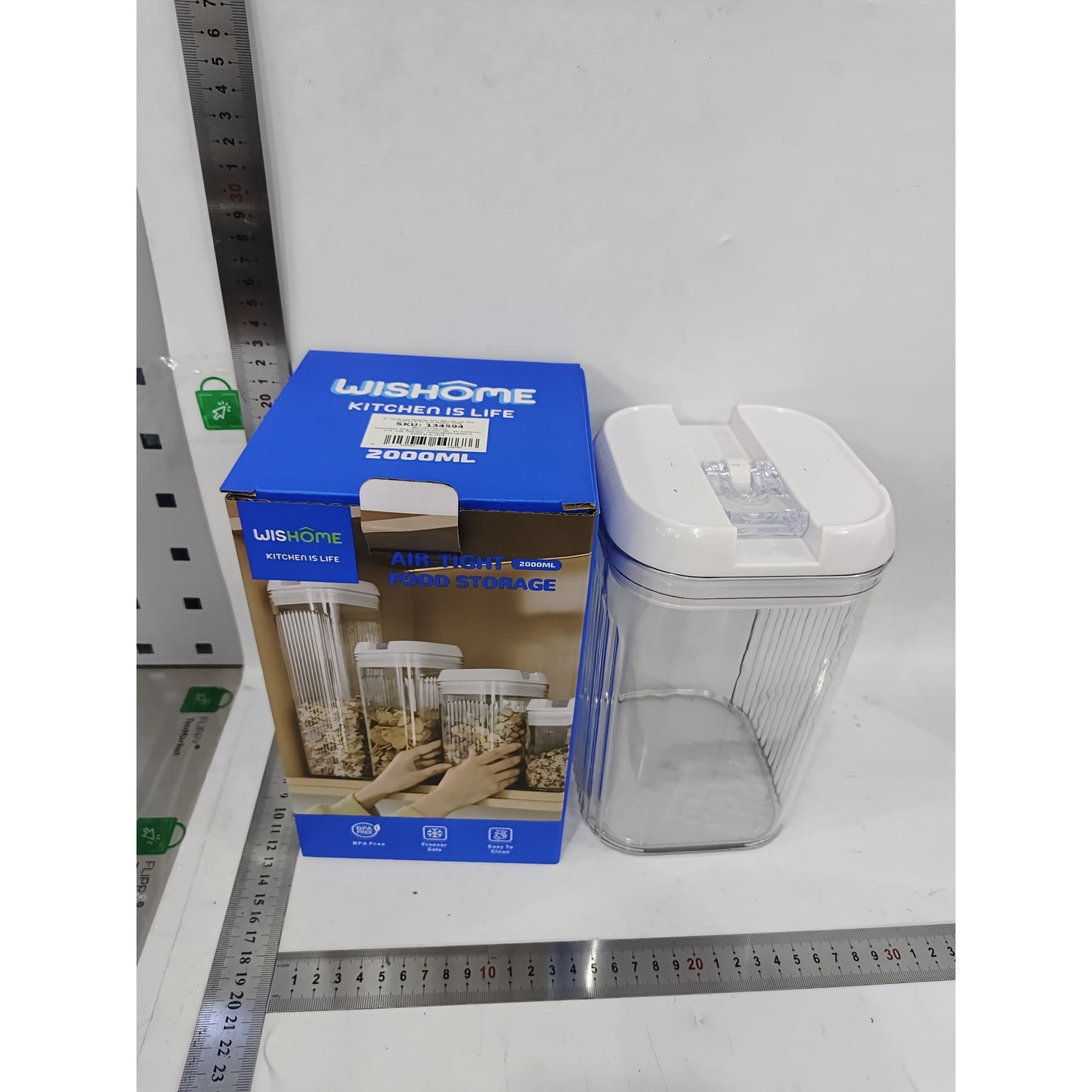 Cutie de Depozitare Alimente, Klevo, Cutie pentru Bucatarie, Cutie pentru Condimente, din PET ABS Silicon, 12.5 x 12.5 x 21.5 cm, 534 g, 2L, Transparent alb