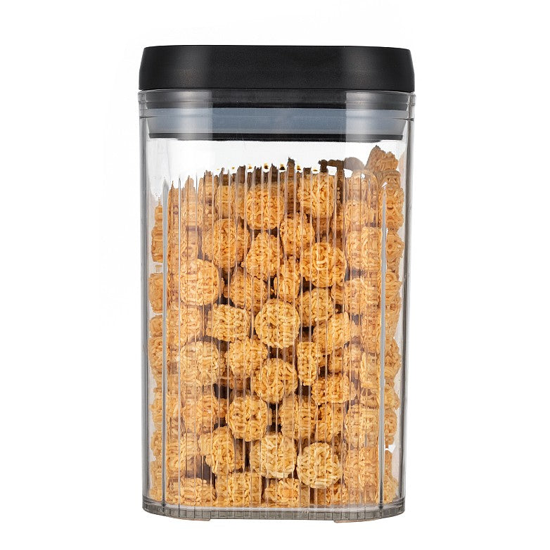 Cutie de Depozitare Alimente, Klevo, tip Container, 2L, Recipiente pentru Cereale in Bucatarie,  Transparente cu Capac Negru