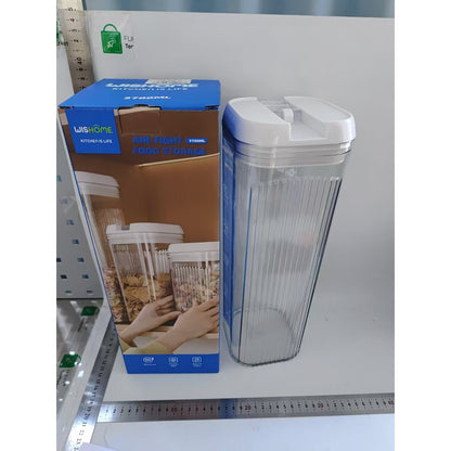 Cutie de Depozitare Alimente, Klevo, Cutie de Tip Container, 3.7L, 12.5x12.5x36.5 cm, Recipiente pentru Cereale in Bucatarie, Transparente cu Capac Alb