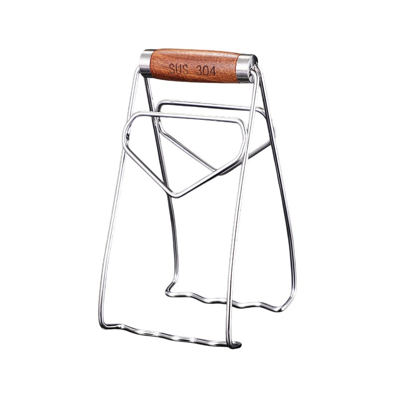 Clema pentru Boluri, Klevo, Anti-Alunecare, din Otel Inoxidabil, Extindere, pentru Oale, Tigai, de Uz Casnic, Rezistent la Temperaturi Inalte, 19.5x9.8x8 cm, Maner Maro, Gri