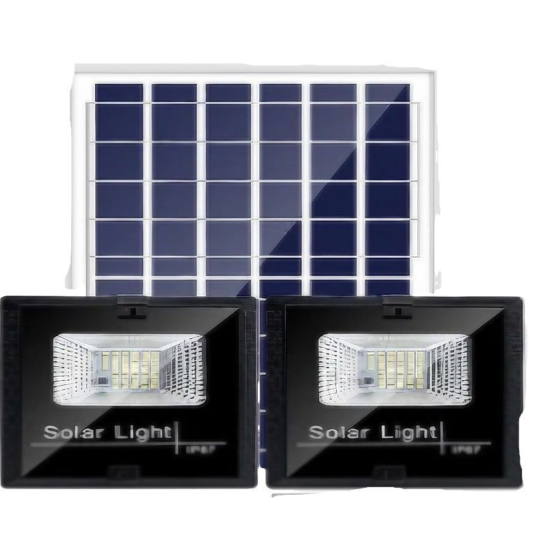 Set 2 proiectoare LED SMD 30W cu incarcare solara Klevo, panou solar, cu telecomanda, suport prindere, material ABS, 1.2AH, 200LED-uri, 13x13.5 cm, negru