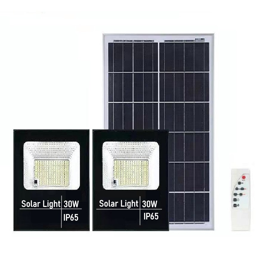 Set 2 proiectoare LED SMD 30W cu incarcare solara Klevo, panou solar, cu telecomanda, suport prindere, material ABS, 1.2AH, 200LED-uri, 13x13.5 cm, negru