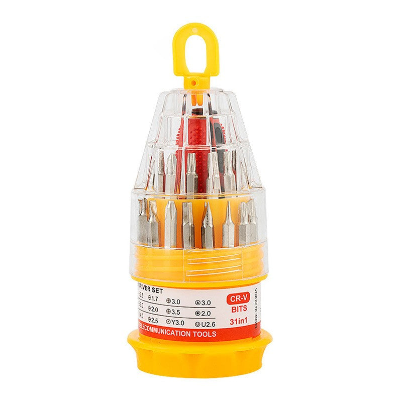 Set de Surubelnite 31-in-1 cu Clichet, Klevo, Set de Uz Casnic pentru Repararea Electronicelor Mici, Maner durabil Izolat Magnetic, 10 x 5 x 5 cm, Galben