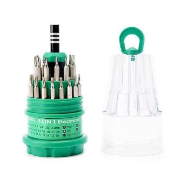 Set de Surubelnite 31-in-1 cu Clichet, Klevo, Set de Uz Casnic pentru Repararea Electronicelor Mici, Maner durabil Izolat Magnetic, 10 x 5 x 5 cm, Verde