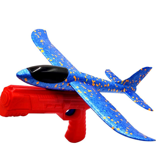 Pistol cu Lansator de Avion, Klevo, din Polistiren+Plastic, +3 Ani, Avion 38 cm, Lansare 10 m, Rosu/Albastru
