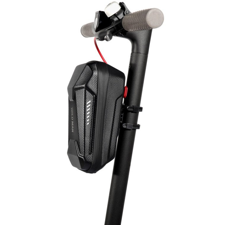 Borseta pentru bicicleta/trotineta Klevo, spatiu de depozitare, antisoc, waterproof, cu fermoar, 3L, material carbon si plastic dur,  pentru trotineta electrica scuter, bicicleta, negru