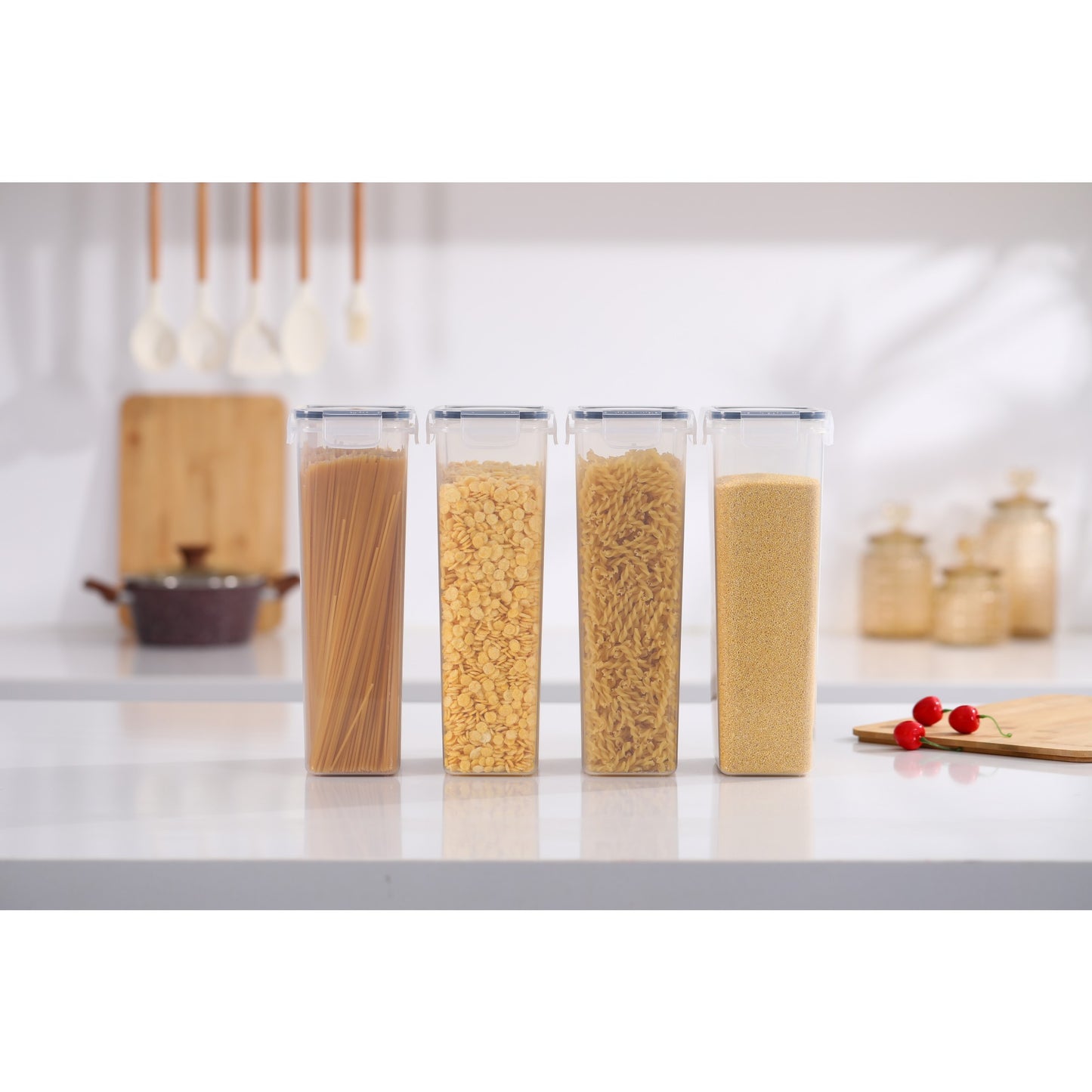 Set 4 Recipiente din Plastic, Klevo, pentru Alimente/Obiecte, Inchidere Ermetica, 4 x 2.8l, Transparent