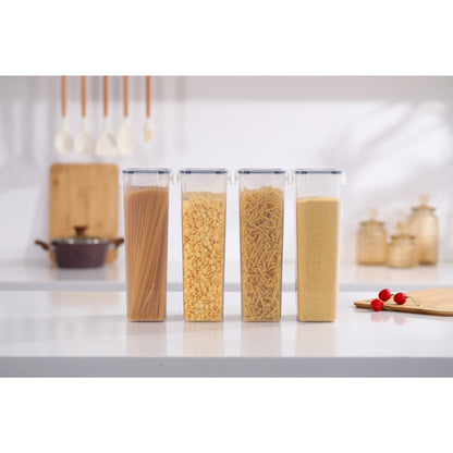 Set 4 Recipiente din Plastic, Klevo, pentru Alimente/Obiecte, Inchidere Ermetica, 4 x 2.8l, Transparent