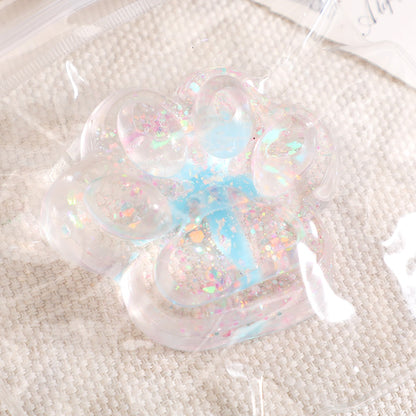 Jucarie Antistres Squishy, Klevo, cu Revenire Lenta, Squeeze Pinch Family, Model Cat Paw, 6.5 x 7 cm, din Tpr, 4-6 Ani, Model 2 Flori, Transparent