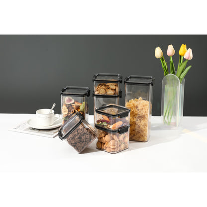 Set 6 Recipiente din Plastic, Klevo, pentru Alimente/Obiecte, Inchidere Ermetica, 2 x 460 ml, 2 x 700 ml, 1 x 1300 ml, 1 x 1800 ml, Transparent