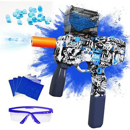 Mitraliera de jucarie electrica Klevo cu bile de hidrogen de gel, gun bluster, tragere in rafala, varsta peste 6 ani, ochelari de protectie, 5000 de bile incluse, cablu de incarcare, 40.1 x 31.6 cm, Mp9, albastru