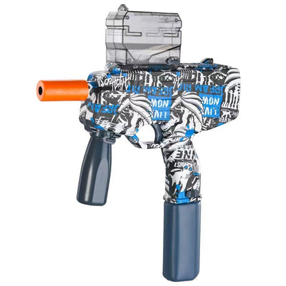 Mitraliera de jucarie electrica Klevo cu bile de hidrogen de gel, gun bluster, tragere in rafala, varsta peste 6 ani, ochelari de protectie, 5000 de bile incluse, cablu de incarcare, 40.1 x 31.6 cm, Mp9, albastru