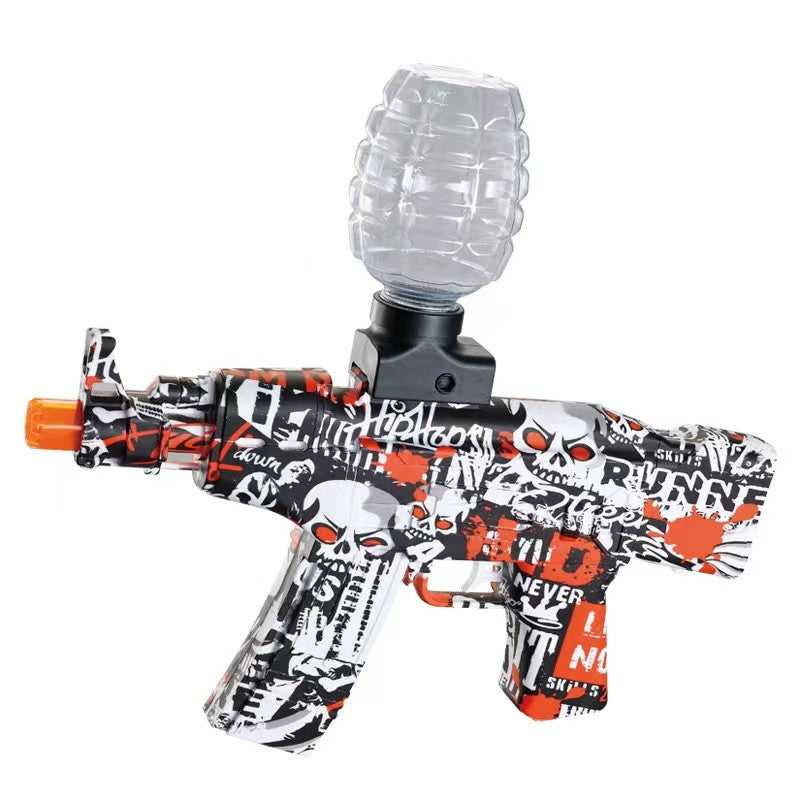 Mitraliera de jucarie electrica Klevo cu bile de hidrogen de gel, gun bluster, tragere in rafala, varsta peste 6 ani, sageti cu ventuze de spuma, amortizor, ochelari de protectie, 5000 de bile incluse, cablu de incarcare, 28x31 cm, AK47, rosu