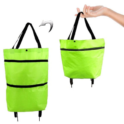 Geanta Pliabila, Klevo, 2 in 1, Carucior cu Roti, pentru Cumparaturi, 19 l, Verde, Plastic, 39 x 46 x 12 cm