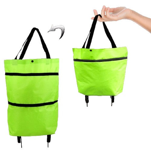 Geanta Pliabila, Klevo, 2 in 1, Carucior cu Roti, pentru Cumparaturi, 19 l, Verde, Plastic, 39 x 46 x 12 cm