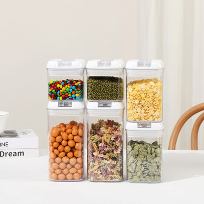 Set 6 Recipiente din Plastic, Klevo, pentru Alimente/Obiecte, Inchidere Ermetica, 2 x 0.5l, 2 x 0.8l, 2 x 1.2l, Capac Alb, Transparent