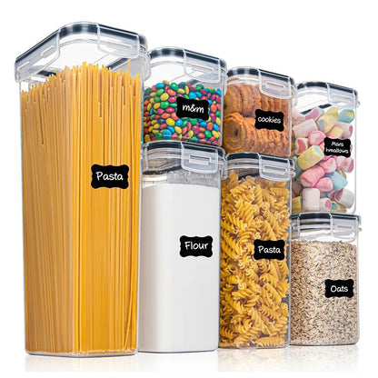Cutii de depozitare alimente, Klevo, Set din 7 Cutii pentru Condimente, Cereale, Cutii pentru Bucatarie, din Plastic PP, Cutii Alimentare, Diferite Dimensiuni, Transparente