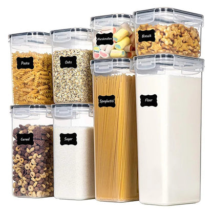 Cutii de depozitare alimente, Klevo, Set din 8 Cutii pentru Condimente, Cereale, Cutii pentru Bucatarie, din Plastic PP, Cutii Alimentare, Diferite Dimensiuni, Transparente