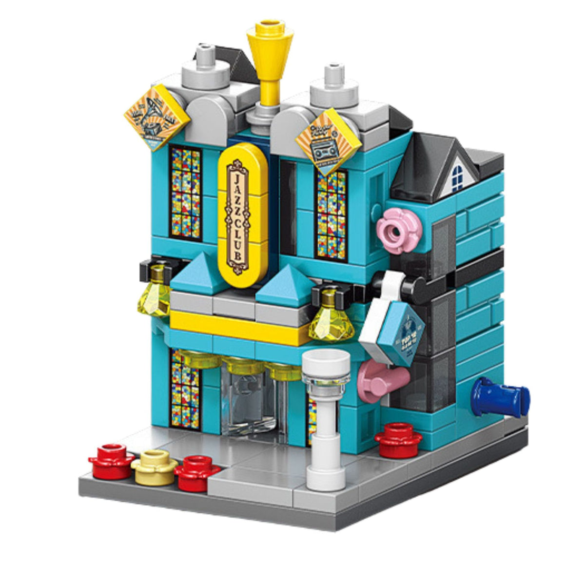 Set de Constructie, Klevo, Jucarie Educativa STEM,  145 Piese, Model 3D, +6 Ani, Colectia Strada Comerciala Europeana, 6.4 x 5.6 x 7.6 cm, Albastru/Galben