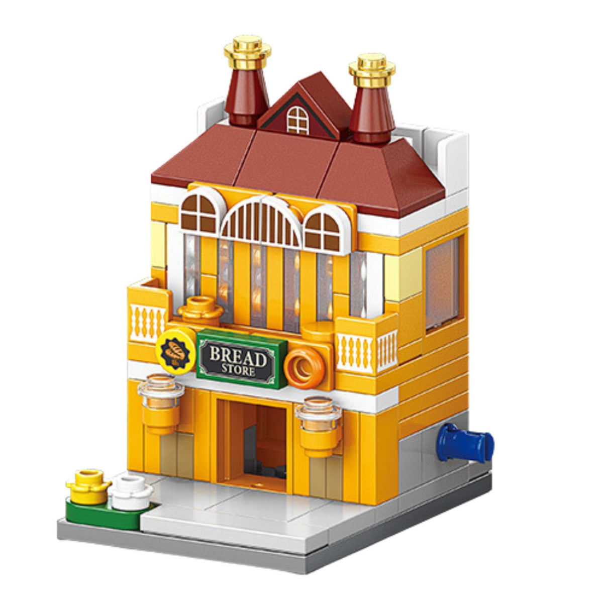 Set de Constructie, Klevo, Jucarie Educativa STEM, 125 Piese, Model 3D, +6 Ani, Colectia Strada Comerciala Europeana, 6.4 x 5.6 x 7.8 cm, Galben/Maro