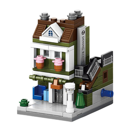 Set de Constructie, Klevo, Jucarie Educativa STEM, 113 Piese, Model 3D, +6 Ani, Colectia Strada Comerciala Europeana, 6.4 x 5.6 x 7.5 cm, Verde/Maro